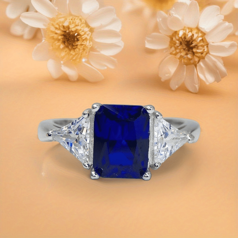 Women's 925 Sterling Silver Three Stones Radiant Cut Ring